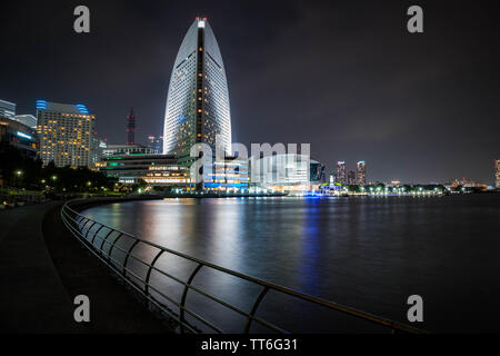 Yokohama Intercontinental Grand view at night. Long Exposure. Landscape Orientation. Stock Photo