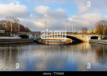 Bridge over Svisloch river in Gorky Park in autumn. Minsk. Belarus Stock Photo