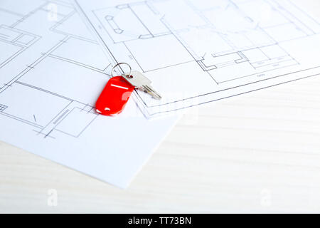 Key on house plan close-up Stock Photo