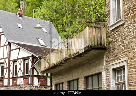 Balcony with moss of an abandoned house (Germany, Europe) Stock Photo