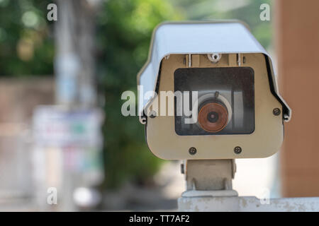 home security cameras or home surveillance cameras on a wall, video protection safety system guard Stock Photo