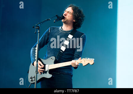 Gary Lightbody, singer and guitarist of the Scottish band Snow Patrol, performing live on stage at the Firenze Rocks festival 2019 in Florence, Italy, Stock Photo