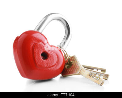 Heart-shaped padlock with key isolated on white Stock Photo