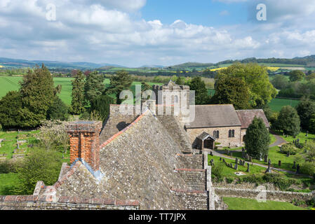 View from South tower of old church at Stokesay Castle, Craven Arms, Shropshire, England.