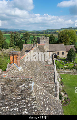 View from South tower of old church at Stokesay Castle, Craven Arms, Shropshire, England.