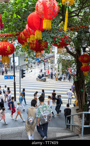 Lanterns on Pottinger Street, Central, Hong Kong, China Stock Photo