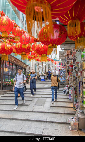 Lanterns on Pottinger Street, Central, Hong Kong, China Stock Photo