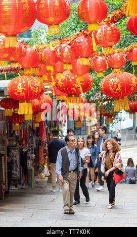 Lanterns on Pottinger Street, Central, Hong Kong, China Stock Photo