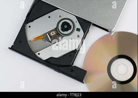 Burn cd theme. External dvd reader with cd isolated Stock Photo