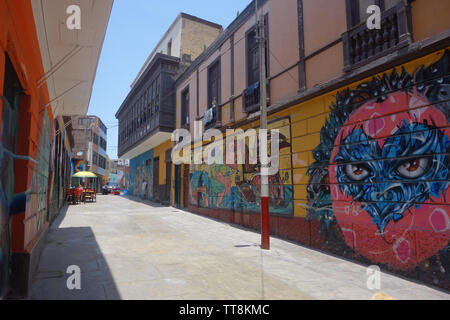 Urban art murals in the streets around Callao Monument, Lima, Peru Stock Photo