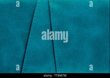 Blue leather with stitches macro close up view Stock Photo