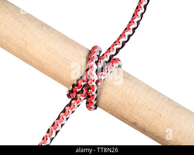 Clove hitch knot tied on synthetic rope cut out on white background Stock Photo