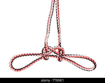 another side of sheepshank knot tied on synthetic rope cut out on white background Stock Photo