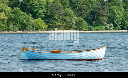 Fishing boat tethered to post in baltic sea horizontal panorama Stock Photo