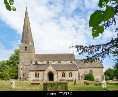 The parish church of All Saints in Bisley, a picturesque Cotswold village in Gloucestershire, United Kingdom