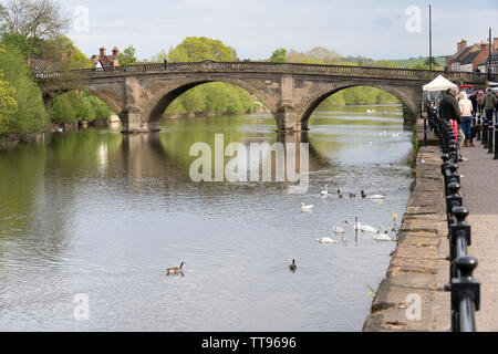 The 3-span masonry Bewdley Bridge over the Severn was built in 1798 by Thomas Telford and is a Grade I listed structure Stock Photo