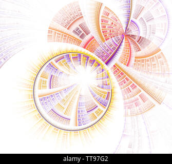 Mysterious sci fl tunnel with light at the end (3d illustration). Interplay of digital symbols and abstract forms on the subject of artificial intelli Stock Photo