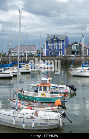 The picturesque harbour and charming Georgian town of Aberaeron on the Cardigan Bay coast in Ceredigion, Wales, UK Stock Photo