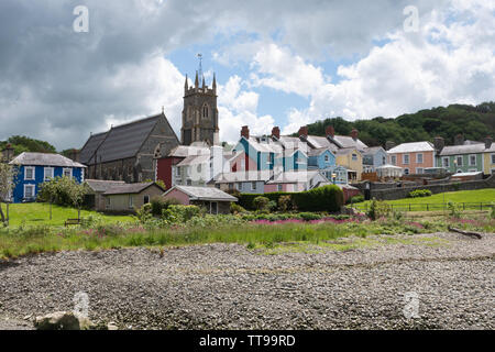 The picturesque harbour town Aberaeron in Ceredigion, Wales, with brightly painted houses Stock Photo