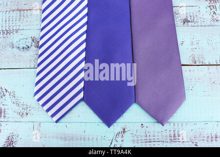 Various of ties on wooden background Stock Photo