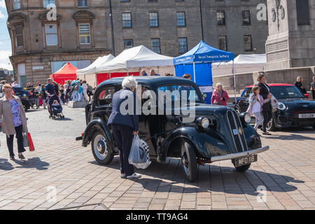 Paisley, Scotland, UK. 15th June, 2019. Paisley Carfest 2019 which this year celebrates it's 6th anniversary. On show are a range of classic vehicles, vintage cars, specialist custom cars, muscle cars, supercars and emergency vehicles. All funds raised on the day go to support St. Vincent's Hospice in Howwood. Credit: Skully/Alamy Live News Stock Photo