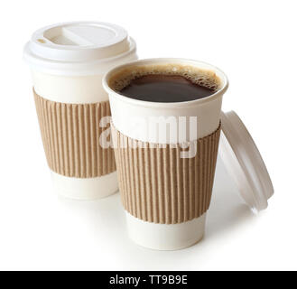 Paper cups of coffee isolated on white Stock Photo