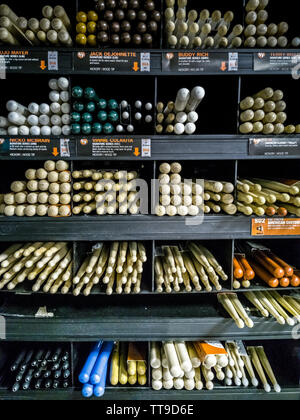 drum sticks tips front view on the shelf of a music store Stock Photo