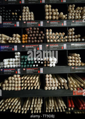 drum sticks tips front view on the shelf of a music store Stock Photo