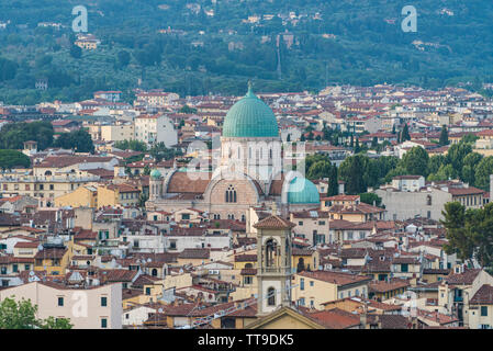 Florence, Great Synagogue called Tempio Maggiore. City skyline viewed during sunset from Piazzale Michelangelo. Tuscany, Italy Stock Photo