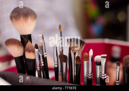 Bright picture with large and small brushes for makeup Stock Photo