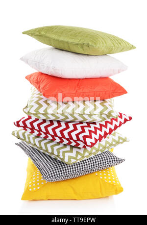 Stack of colorful pillows isolated on white Stock Photo