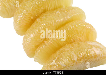 Close up to the peeled segments of a juicy pomelo fruit Stock Photo
