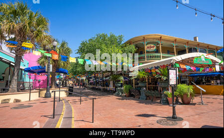 Historic market in downtown San Antonio with colorful buildings on a sunny day. Stock Photo