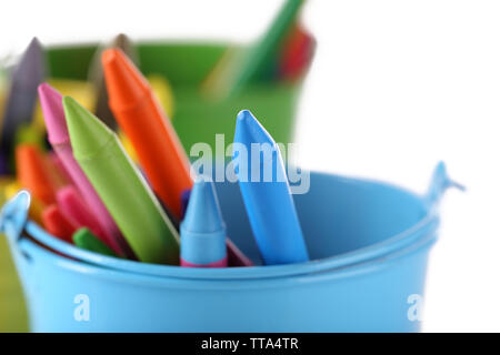 Colorful pastel crayons in holders, closeup Stock Photo