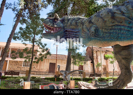 Dinosaur statue in the plaza of Torotoro, Torotoro National Park, Torotoro, Bolivia Stock Photo