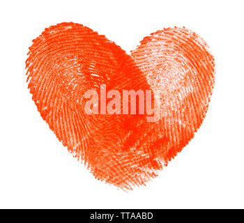 Heart of fingerprints on white paper background Stock Photo