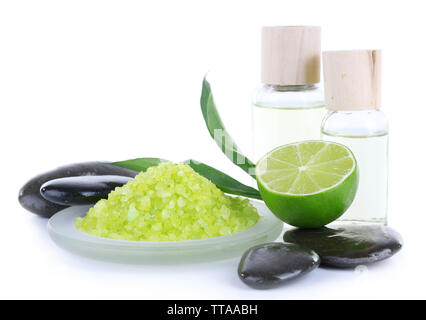 Spa still life in green color isolated on white Stock Photo