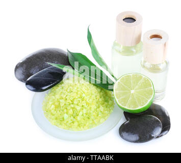 Spa still life in green color isolated on white Stock Photo