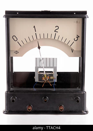 Vintage voltmeter isolated on white Stock Photo