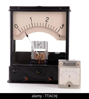 Vintage voltmeter isolated on white Stock Photo