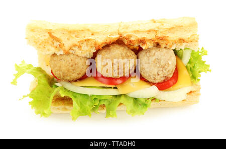 Homemade Spicy Meatball Sub Sandwich isolated on white Stock Photo