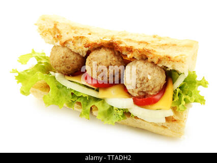 Homemade Spicy Meatball Sub Sandwich isolated on white Stock Photo