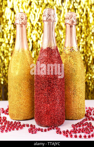 Bottles of champagne on bright background Stock Photo