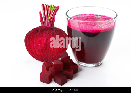 Fresh beet juice isolated on white Stock Photo