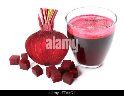 Fresh beet juice isolated on white Stock Photo