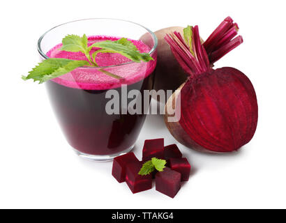 Fresh beet juice isolated on white Stock Photo