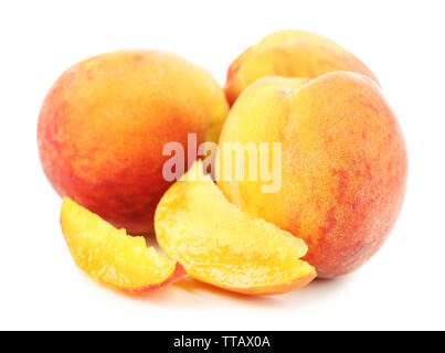Ripe peaches isolated on white Stock Photo
