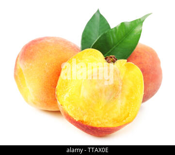 Ripe peaches isolated on white Stock Photo