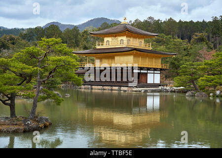 Golden pavilion, Kyoto, Japan, with a reflection in the lake. Stock Photo