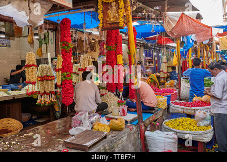 flower stall on Devaraja fruit and vegetable market, Mysore,  Karnataka, India Stock Photo